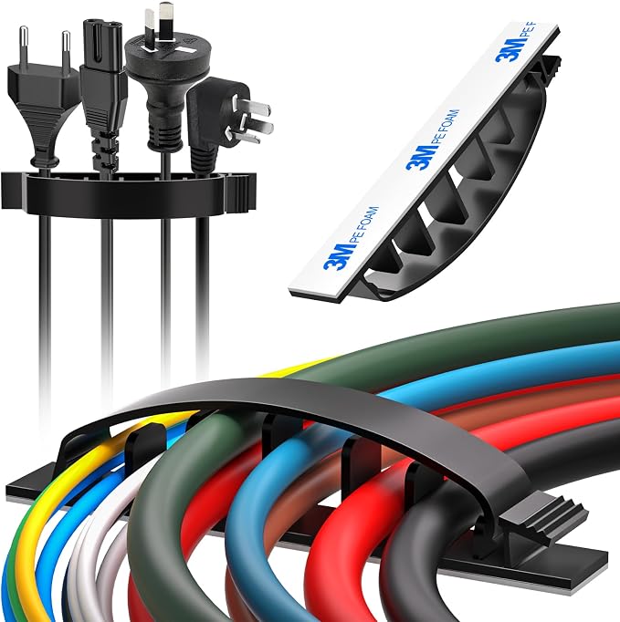 XHF 30pcs Adhesive Cable Wire Clips Black, Outdoor Cable Management Wire Organizer Cord Holder for Under Desk, Car, Wall, TV PC Ethernet Cable