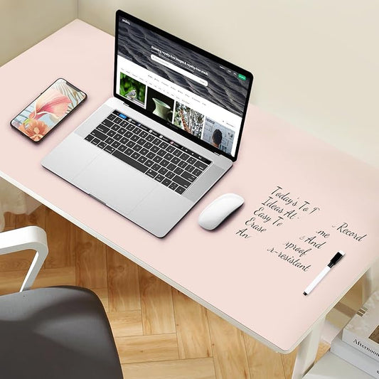 Dry Erase Desk Mat for Making Plans,27.5"x13.8" Writable & Erasable Desk Mouse Pad with 2 Markers & 2 Cloths,Waterproof Writing Desk Pad for Office Home School (Pale Pink)