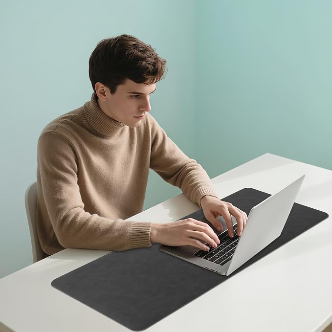Leather Desk Pad Protector, Office Desk Mat, Large Laptop Mouse Pad, PU Non-Slip Desk Blotter, Waterproof Writing Pad, Computer Keyboard Mat for Desktop 39.4 x 17 inch (Black)