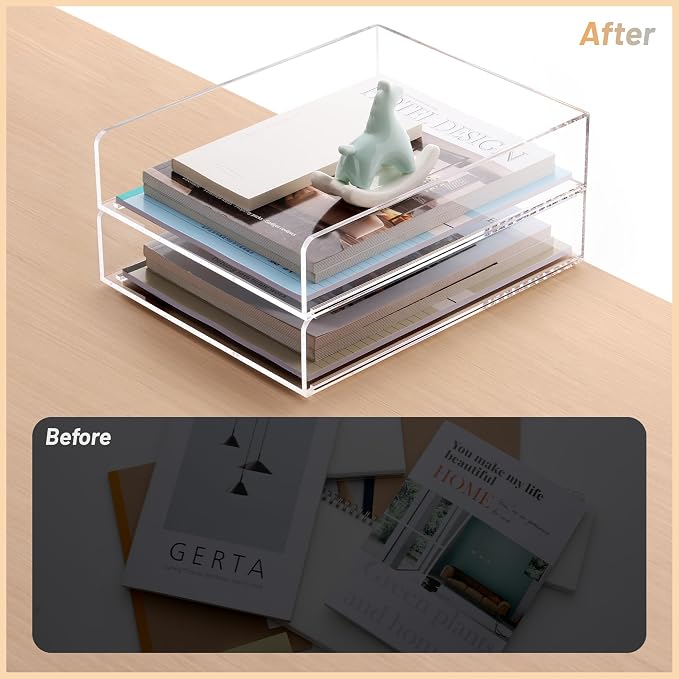 SANRUI Stackable Acrylic Desk Organizer, Paper Organizer for Desk, Letter Tray, Paper Sorter File Organizer for Office,Home or School, 2-Pack
