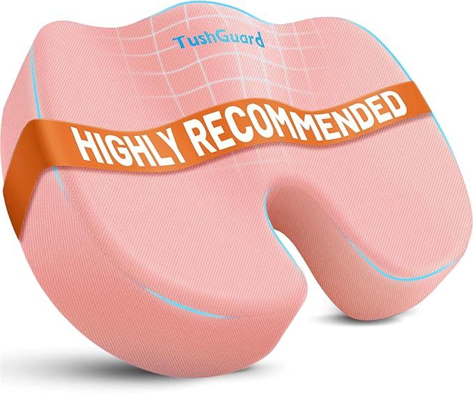 TushGuard Memory Foam Seat Cushion for Office Chair, Car Seat, Pink, XXL | Office Chair Cushion for Car, Airplane - Chair Pad for Long Sitting Sciatica, Hip, Coccyx,Tailbone Pain Relief, Butt Pillow