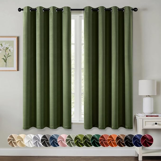 MIULEE Blackout Curtains for Bedroom Living Room 2 Panels, Thermal Insulated Room Darkening Drapes Grommet Noise Reducing Light Blocking Window Treatments 63 Inches Long 50x63 Inch Olive Green