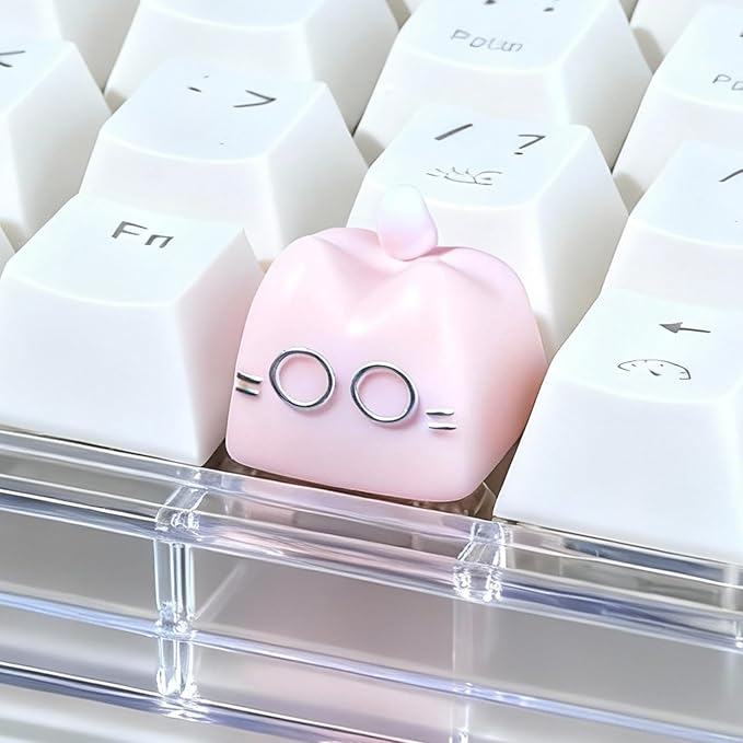 Artisan Keycaps, Cute Cat Custom Key Caps for MX Mechanical Keyboard, Resin Handmade 1U Replacement for Esc Arrow Keys (Pink cat)