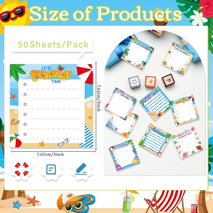 End of the Year Sticky Notes Gifts, 9 Pack Schools Out for Summer Notepads 3x3 Inches, End of School Year Self-Adhesive Memo Pads, Summer Office Study Supplies Rewards (450 Sheets)