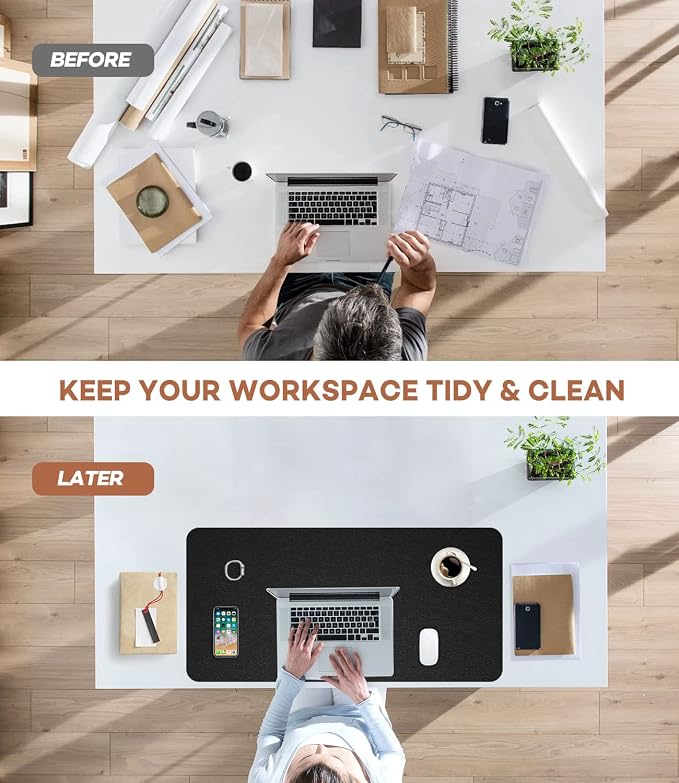 RostiKong Multifunctional Office Desk Pad Non-Slip Desk Mouse Pad Waterproof PU Leather Desk Table Protector Large Desk Blotter Dual Sided Laptop Desk Writing Mat for Office Home (17'' x 36'' Black)