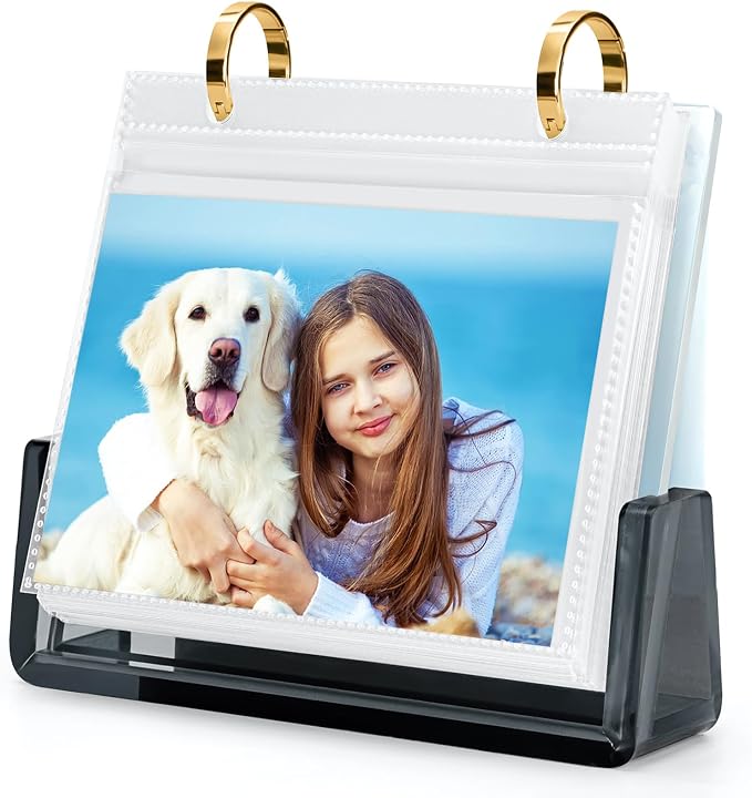 ZEEYUAN 4x6 Desktop Flip Photo Album on Stand Acrylic Picture Frame Holds 60 Pictures, 4x6 Standing Photo Album Double Side Display Gifts for Thanksgiving Christmas Valentines