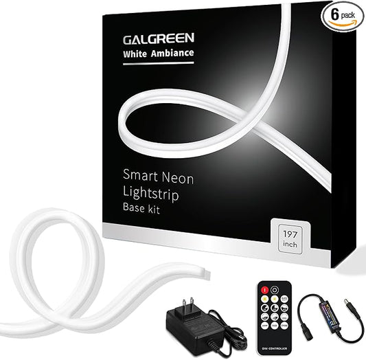 Neon Rope Lights, 16.4ft Rope Lights with Dimmable Remote and Adapter, Waterproof Flexible Smart Led Strip Lights for Bedroom, Super Bright, DIY Neon Sign, Indoors Outdoors Wall Decor, White
