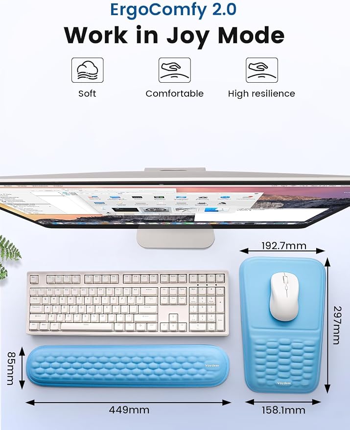 2-in-1 Keyboard & Mouse Wrist Rest Set – Ergonomic Pain-Relief Support, Memory Foam Wrist Cushion with 8° Slope & Massage Nubs, Non-Slip PU Base, Relieves Wrist Pain & Carpal Tunnel from Long Typing