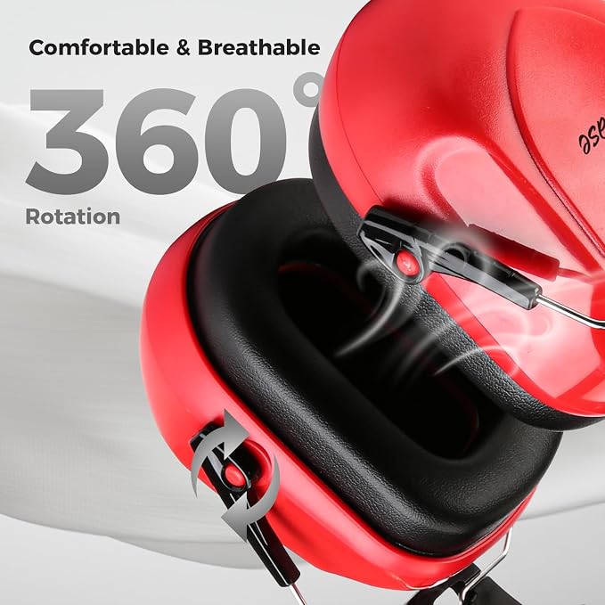 ProCase NRR 28dB Noise Reduction Ear Muffs, Foldable Adjustable Passive Noise Cancelling Headphones for Adults Kids Autism, Hearing Protection for Shooting, Construction, Mowing -Pure Red