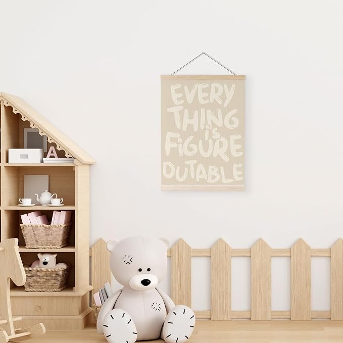 YQDEJ Beige Everything Is Figureoutable Inspirational Wall Art Poster Hanger Frame, Positive Affirmations Wall Decor, Motivational Wall Art for Home Office Classroom, 12x16 Inch