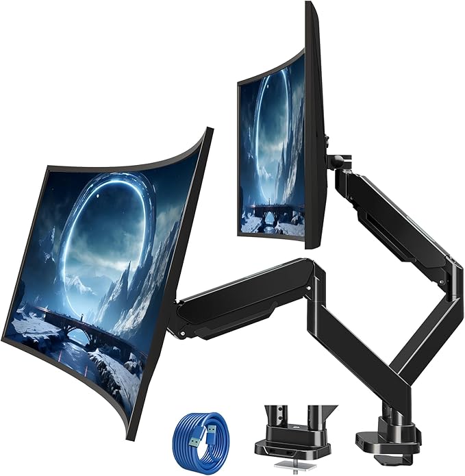MOUNT PRO Dual Monitor Desk Mount for 39" Ultrawide Screen up to 33lbs, Heavy Duty Monitor Arm Double Gas Spring Arms for 2 Monitors, Adjustable Computer Monitor Stand with USB, VESA 75x75 100x100