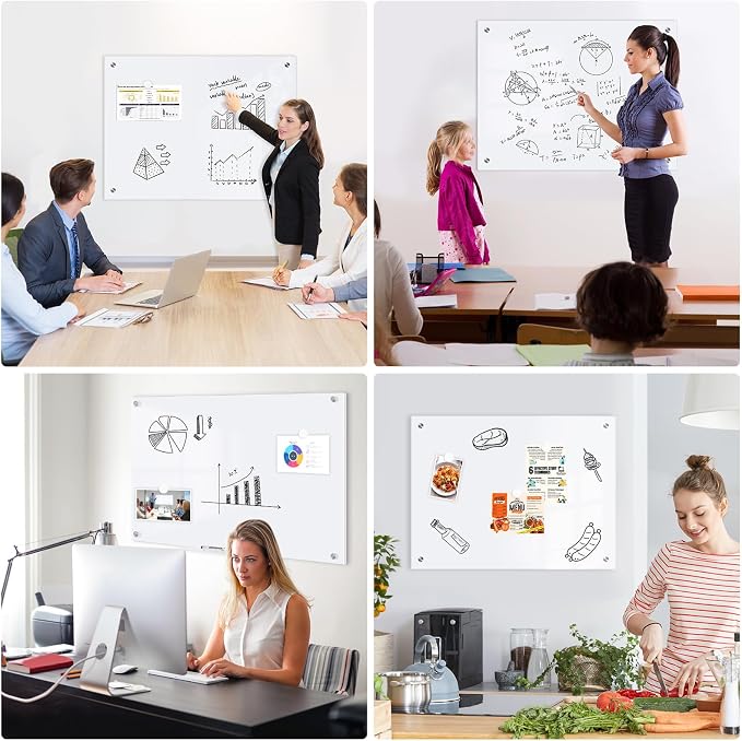 Magnetic Glass Whiteboard, 6' x 4', Frameless Wall Mount, Ultra White | 72" x 48", Large Glass Dry Erase Board for Wall, Includes 1 Marker Tray, 10 Magnets, White Board for Office, Home, Classroom