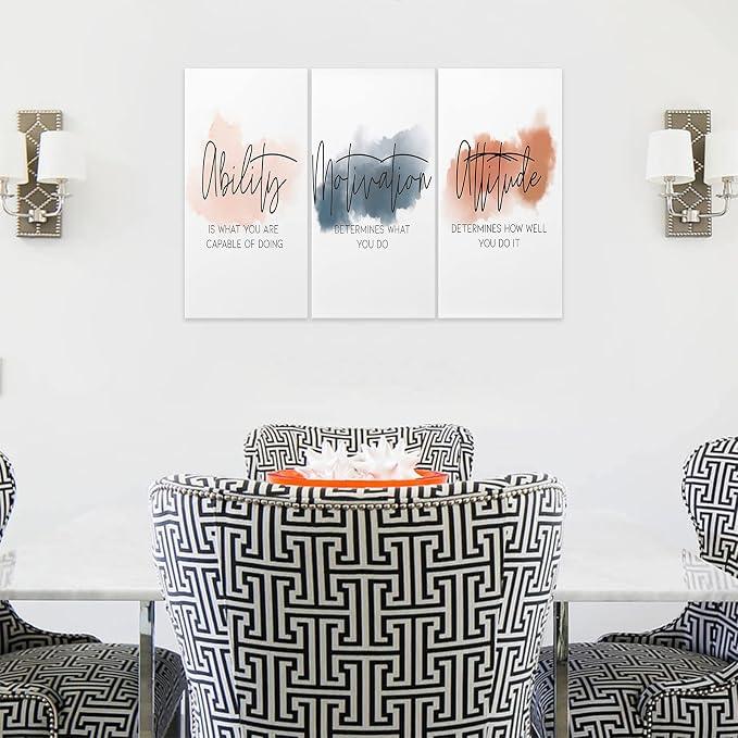 3 Piece Inspirational Canvas Wall Art, Quotes Motivational Mindset Print Pictures for Office Wall Decor, Triptych Entrepreneur Poster Framed Artwork for Women Men Home Decor Ready to Hang 12”x24”x3Pcs