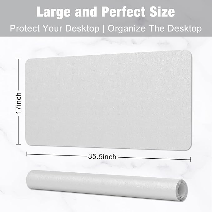 Hsurbtra Desk Pad, 35.5" x 17" PU Leather Desk Mat, XXL Extended Mouse Pad, Waterproof Desktop Blotter Protector, Non-Slip Ultra Thin Large Laptop Keyboard Writing Mat for Office Home, Gray