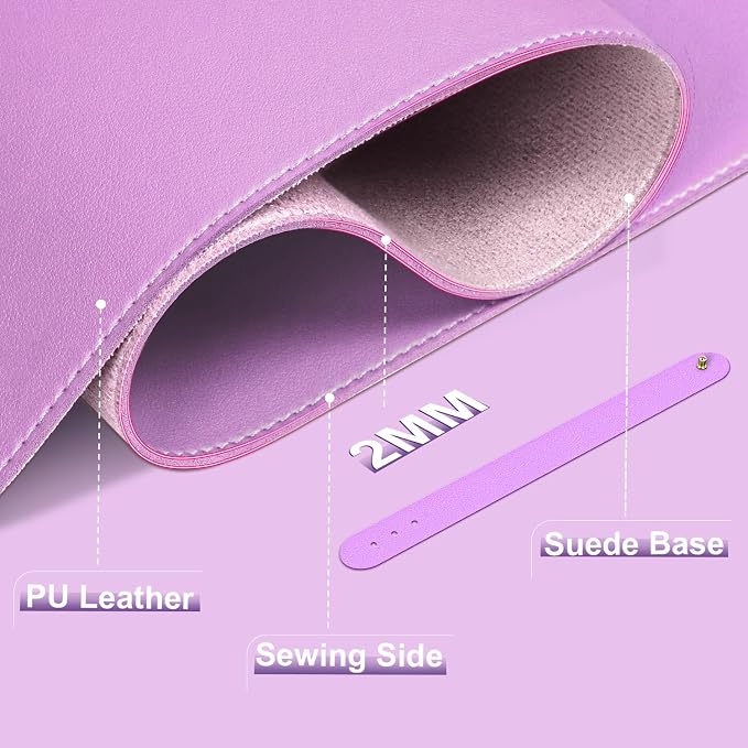 Leather Desk Pad Protector, 39.4'' X 17'' Large Mouse Pad, Office Desk Mat, Non-Slip PU Leather & Suede Base Desk Blotter, Laptop Desk Pad, Desktop Mat for Office Home, Lilac