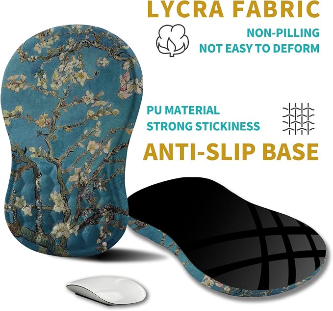 Hokafenle Ergonomic Mouse Pad Wrist Support, Wrist Rest Mousepad for Carpal Tunnel Pain Relief with Integrated Memory Foam Slope Massage Bulge (11.8x7.9 inch,Apricot Flower