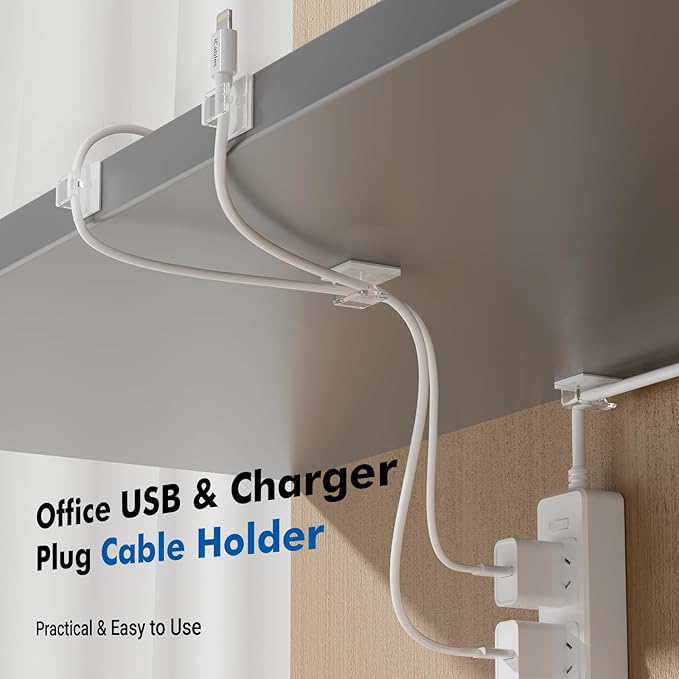 60Pcs Cable Clips, Small, Clear, Adhesive Wire Clips, Cable Management Wire Organizer Cord Holder for Under Desk, Car, Wall, TV PC Ethernet Cable