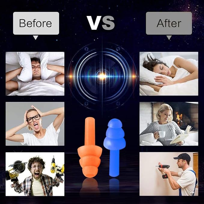 Earplugs for Sleeping Noise Cancelling Reusable Silicone Ear Plugs Suitable for Swimming Travel Snoring Airplanes Study Work Noisy Places（8Pairs）