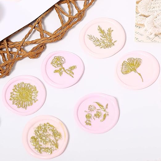 Chrisfall 6 Pcs Wflower Wax Seal Stamp Set with Removable Wooden Handle Floral Stamps Botanical Sealing Stamper Kit for Wedding Party Invitation, Gift Packaging, Envelope, Cards(Fresh Style)