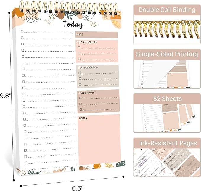 To Do List Notepad - To Do List Notebook for Work with 52 Sheets, Undated Daily Planner Perfect for Enhanced Productivity and Goal Achievement - Boho