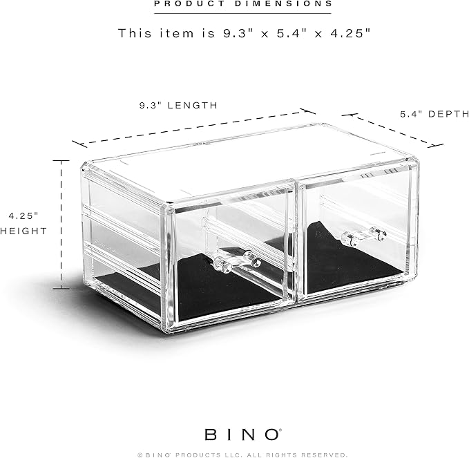 BINO THE MANHATTAN SERIES Acrylic Makeup Drawer Organizer- 2 Drawer Short | Clear Beauty Organizers and Storage| Cosmetic & Makeup Drawer| Home Organization| Jewelry & Vanity Accessories Drawers