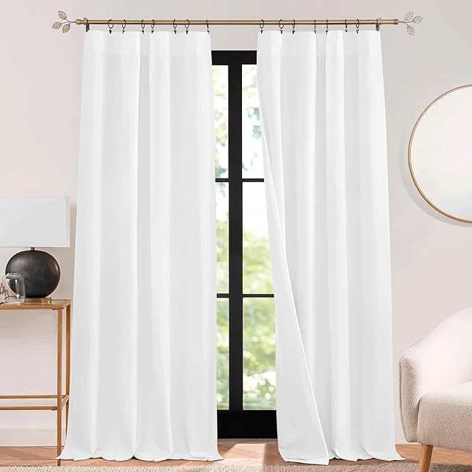 RYB HOME 3 in 1 Soundproof - Blackout - Insulation Linen Curtains, Noise Reduce Energy Saving Curtains for Bedroom Living Room Dorm Divider Studio Home Office, Grey, W52 x L95 in, 2 Panels