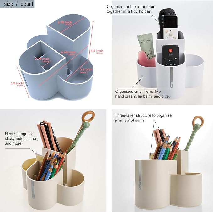 Aesthetic Desk Organizer [Modern Red] - Multi-Compartment Pen Holder & Remote Control Caddy, Modern Vanity Makeup Brush Organizer, Premium Stationery Storage (Made In Korea)