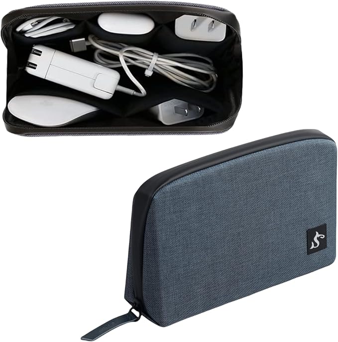 simtoper Small Electronics Organizer Travel Case – Slim Travel Cable Pouch for Small Tech Accessories, Cords, Chargers, Earbuds – Lightweight Mini Tech Bag for Backpack, Business, Travel (Blue)