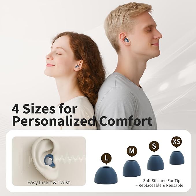 Ear Plugs for Sleeping Noise Reduction, Reuseable Earplugs for Sleep Noise Reducing, Silicone Earplugs for Concerts, Ultra Soft Ear Plug with 8 Eartips - Blue, Flexible Hearing Protection 30db