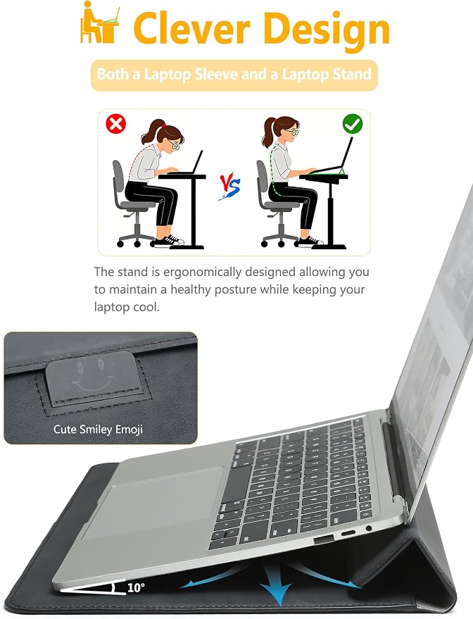 HYZUO 13 Inch Laptop Case Sleeve with Stand for 2026-2018 MacBook Air 13 M5 M4 M3 M2 M1, 2026 13" MacBook Neo, 2026-2016 MacBook Pro 13 M2 M1, iPad Pro/Air 13, Surface Pro 12-3, XPS 13, Graphite