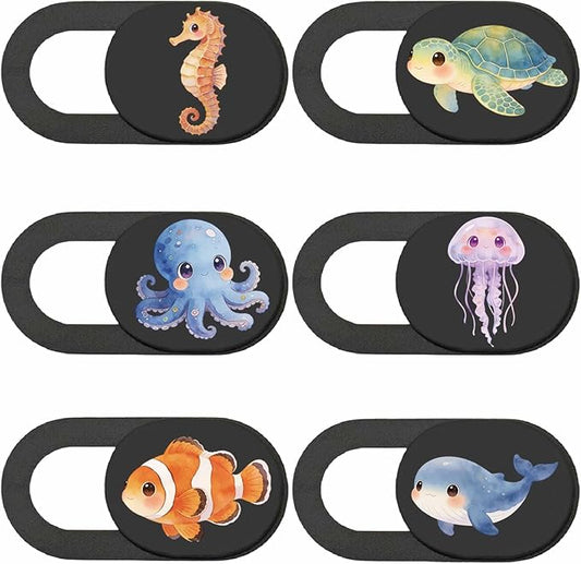 6Pcs 6 Styles Ocean Camera Cover Slide Cute Privacy Guard Accessories, 0.04 Inch Ultra Thin Webcam Cover Protector Blocker for Desktop Computer Tablet Notebook Mini PC Home Office Use