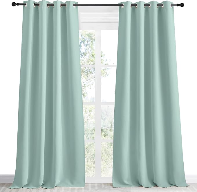 NICETOWN Kitchen Blackout Window Curtain Panel, Aqua Blue, 1 Panel, 55 by 96 inches Long, Home Fashion Thermal Insulated Solid Grommet Room Darkening Drape for Apartment