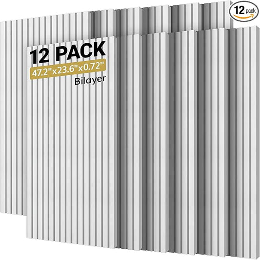 TONOR Dual-Layer Thickened Acoustic Wall Panels Self Adhesive, 12 Pack 47.2"x23.6"x0.72" High Density Large Sound Proof Panels for Walls, Peel and Stick Wall Panels for Interior Wall Décor, White