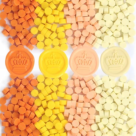 400Pcs Yellow Mix Wax Seal Beads, 4 Colors Medium Yellow/Orange/Pale Yellow/Pastel Pink SealingWax Beads Set for Wax Seal Stamp, Decor for Envelope Letter Wedding Invitation(Yellow Mix)