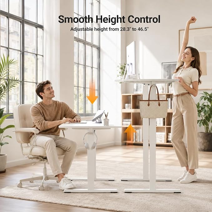 Claiks 35 x 20 Inch White Electric Standing Desk | Adjustable Height, Sit Stand, 3 Memory Presets, Cable Management, Space-Saving, Home Office & Bedroom