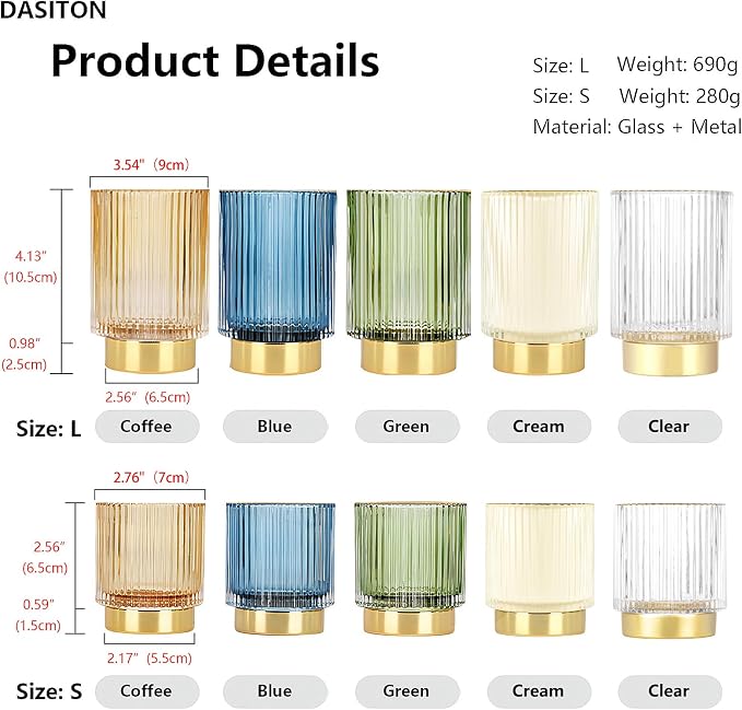 DASITON Makeup Brush holder Organizer, Crystal Cosmetic Makeup Brush Glass Brushes Storage Holder, Vintage Make Up Brush Cup Pen Pencil Holder striped vase(Green S+L)