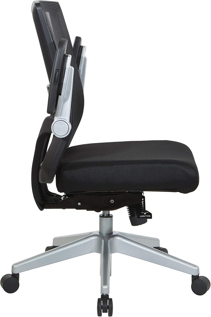 Space Seating 867 Series Adjustable Manager's Chair with Breathable Mesh Back, Lumbar Support and Padded Flip Arms, Black Fabric Seat with Silver Nylon Base