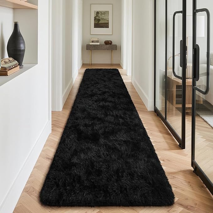 HOMORE Runner Rugs for Bedroom 2x10 Black Rug for Bedroom Bedside Soft Fluffy Area Rugs for Living Room Indoor Entrance Door Mat, Long Runner Rugs and Carpets for Dorm Nursery