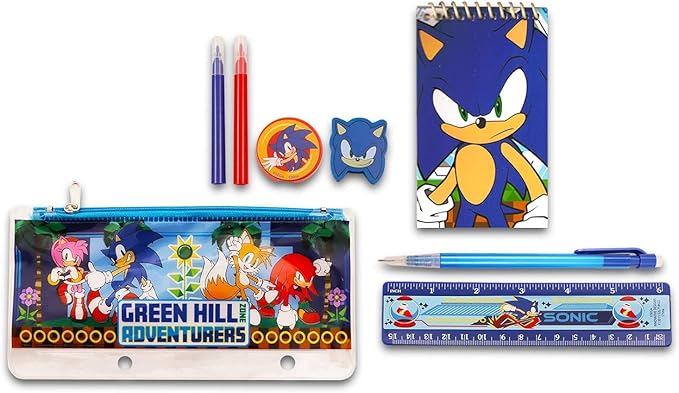Sonic School Supplies Kids - 14 Pc Bundle with Folders, Notebook, Stickers, More Featuring Shadow Tails Knuckles | Sonic the Hedgehog Back to School Supplies
