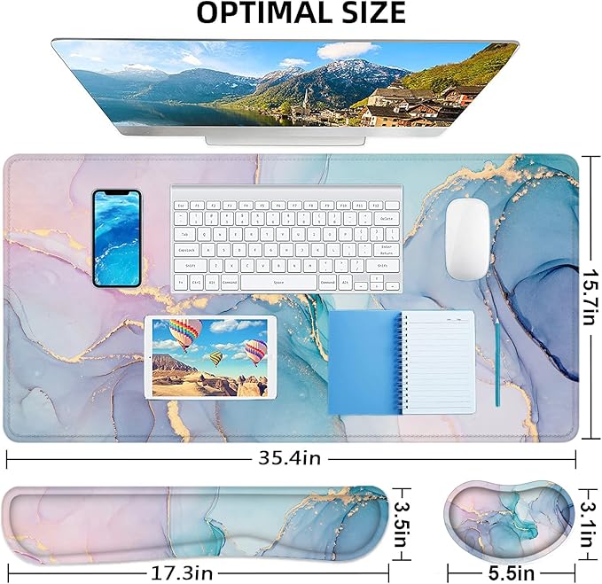 Lateefah Desk Mat, Extended Mouse Pad with Wrist Rest, 4-in-1 Large Mouse Pads for Desk, Keyboard Pad and Keyboard Wrist Rest Gaming Keyboard Mat for Office, Home