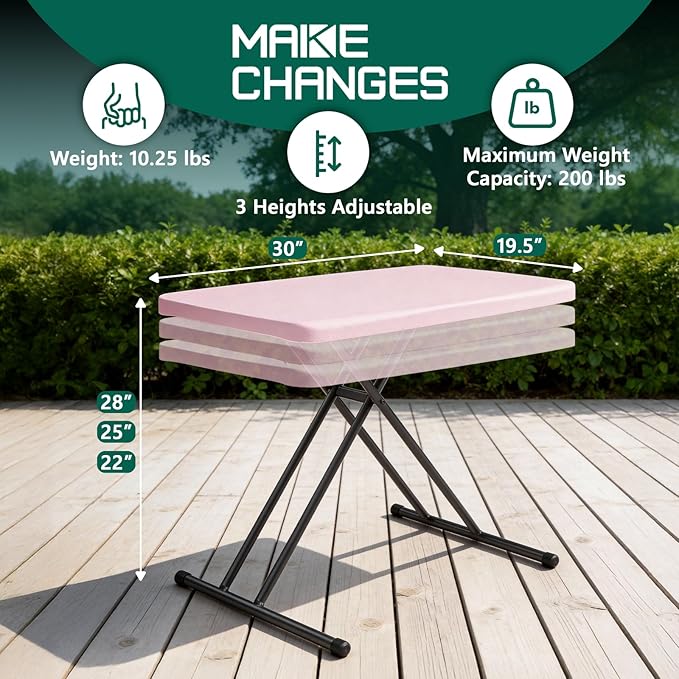 Folding Table 30 Inch - Small Desk Adjustable Height TV Tray for Laptop, Couch, Camping - Heavy Duty Utility Foldable Table for Small Spaces, No Assembly Required, Granite (Pink)