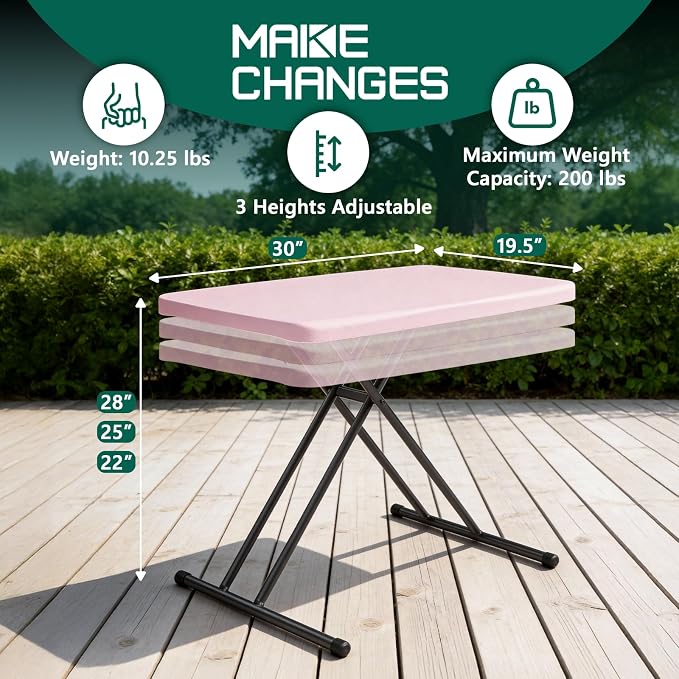Folding Table- Small Desk Adjustable Height TV Tray for Laptop, Couch, Camping - Heavy Duty Utility Foldable Table for Small Spaces, No Assembly Required, Granite (Pink, 30in-2pack)