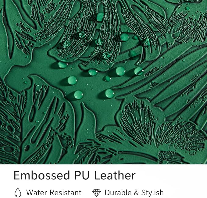 Kinmac Embossed PU Leather 360° Heavy Duty Protective Laptop Sleeve with Poacket (Green Leaves, 12.5 inch-13.6 inch)