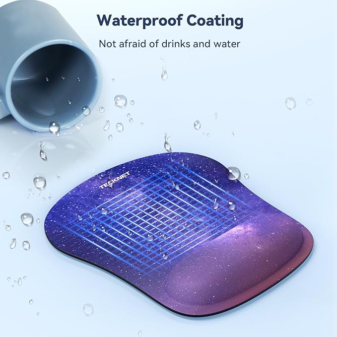 TECKNET Ergonomic Mouse Pad with Wrist Support | Soft Memory Foam, Fast Rebound, Pain Relief，Waterproof Surface, Non-slip Base