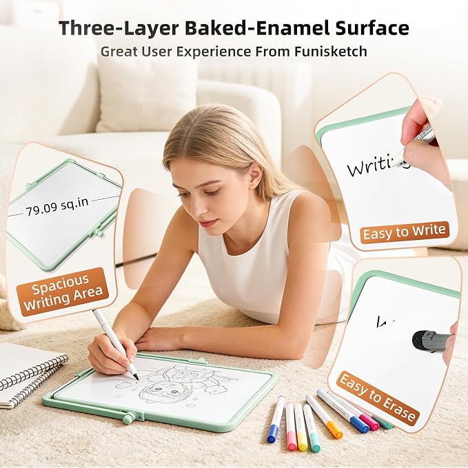 Colorful Dry Erase White Board 8.3x11in, Magnetic Desktop Board with Stand, 2 Markers (Eraser Head), 4 Magnets - Double-Sided Easel for Daily Planning, Memo, Office/Home/School (Green)