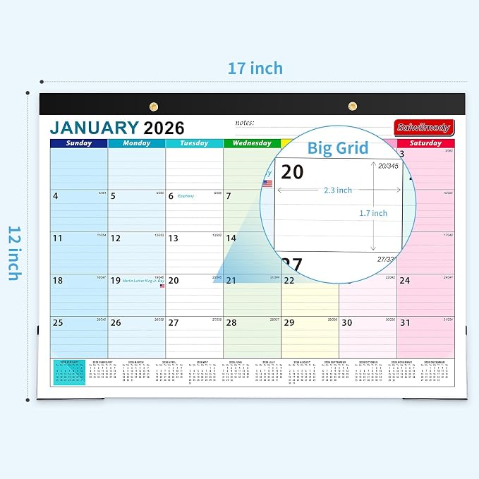 Desk Calendar 2026 with Stickers 18 Months Calendar Runs from January 2026 to June 2027 Large 17 x 12 inch Desktop or Wall Monthly Calendar Planner for Schedule Organization, Colorful