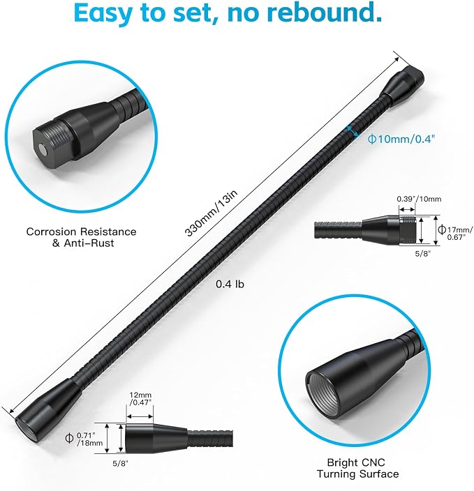 ZealSound Multifunction Metal Hose Arm, 13 inch Microphone Gooseneck, Stand Extension for Mic Floor Stand