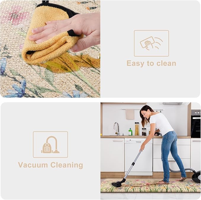KIMODE Anti Fatigue Mats for Kitchen Floor 17.3"x29", Cushioned Kitchen Rugs, Non Slip Waterproof Kitchen Floor Mat, Floral Comfort Standing Mat for Laundry, Office, Sink, Desk Brown