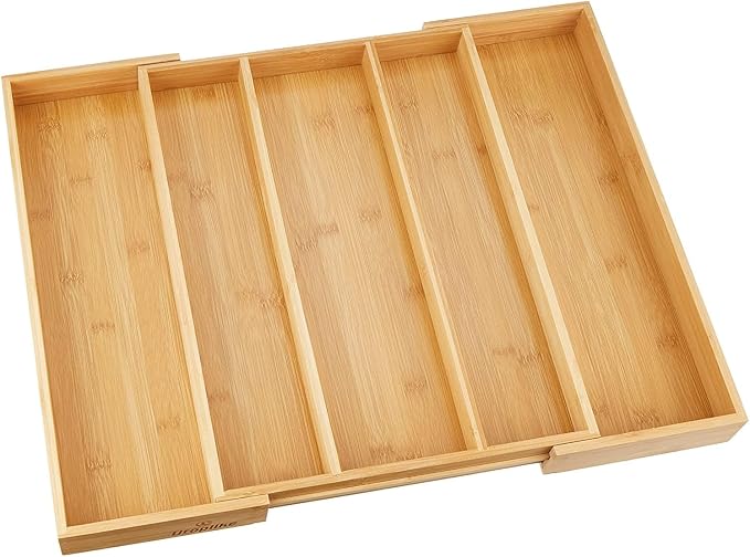 Utoplike Bamboo Expandable Kitchen Drawer Organizer Silverware Utensil Tray | Cutlery Holder, Drawers Divider for Large Utensils, Flatware, Knives, Spatulas in Kitchen, Office, Adjustable 3-5 Slots