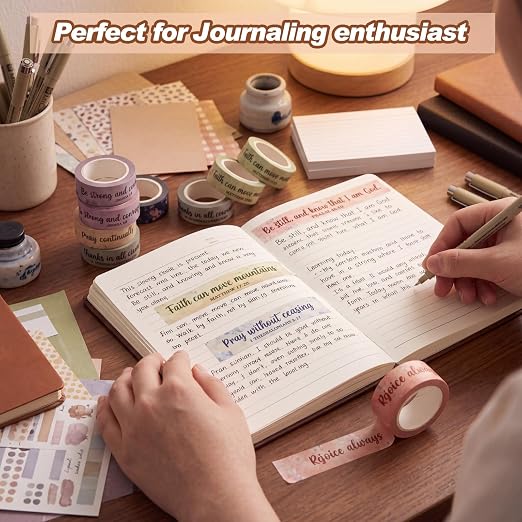 24 Rolls Christian Washi Tape Gifts Bulk Religious Inspirational Scripture Prayer Supplies Retro Bible Verse Tape for Bible Study Journaling Crafting Easter Gifts for Women
